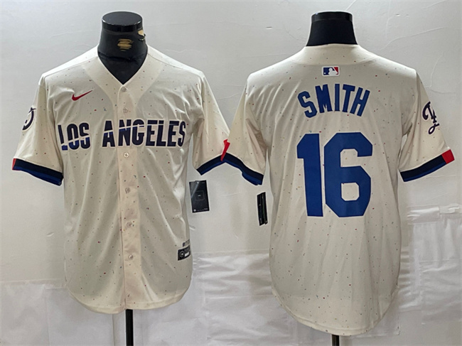 Men's Los Angeles Dodgers #16 Will Smith Cream Stitched Baseball Jersey Men's Los Angeles Dodgers #16 Will Smith Cream Stitched Baseball Jersey